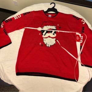 Holiday Time Festive Red Santa in Sunglasses Crewneck Sweater juniors xxl